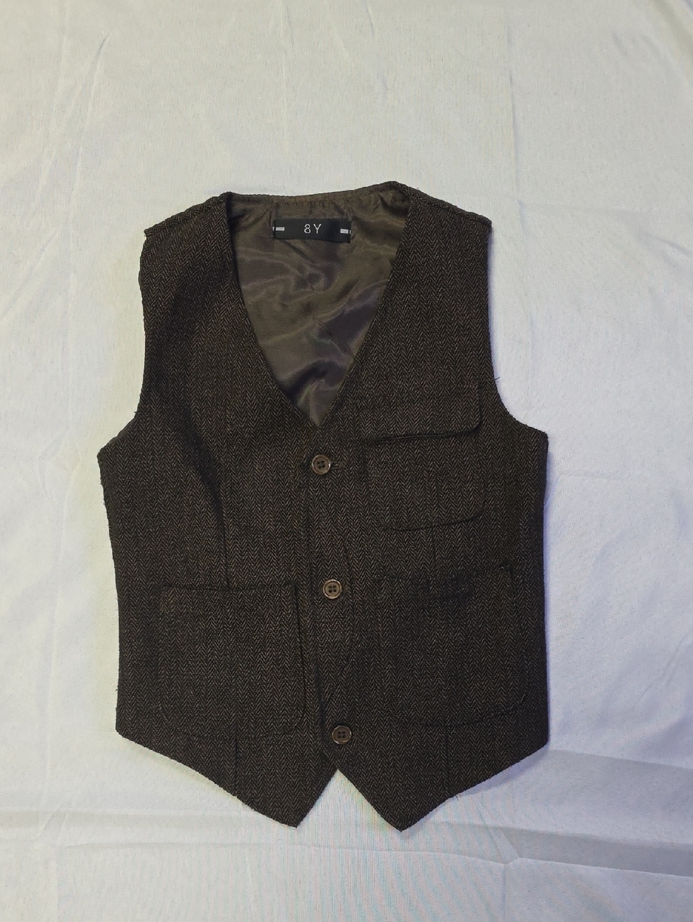 Herringbone Tweed Vest in Dark Brown